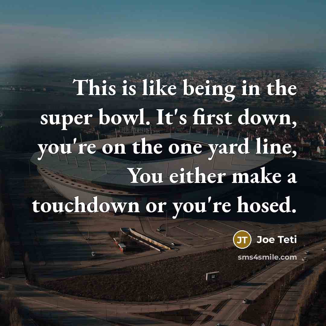 “This is like being in the super bowl. It's first down, you're on the one yard line, You either make a touchdown or you're hosed.” quote by Joe Teti