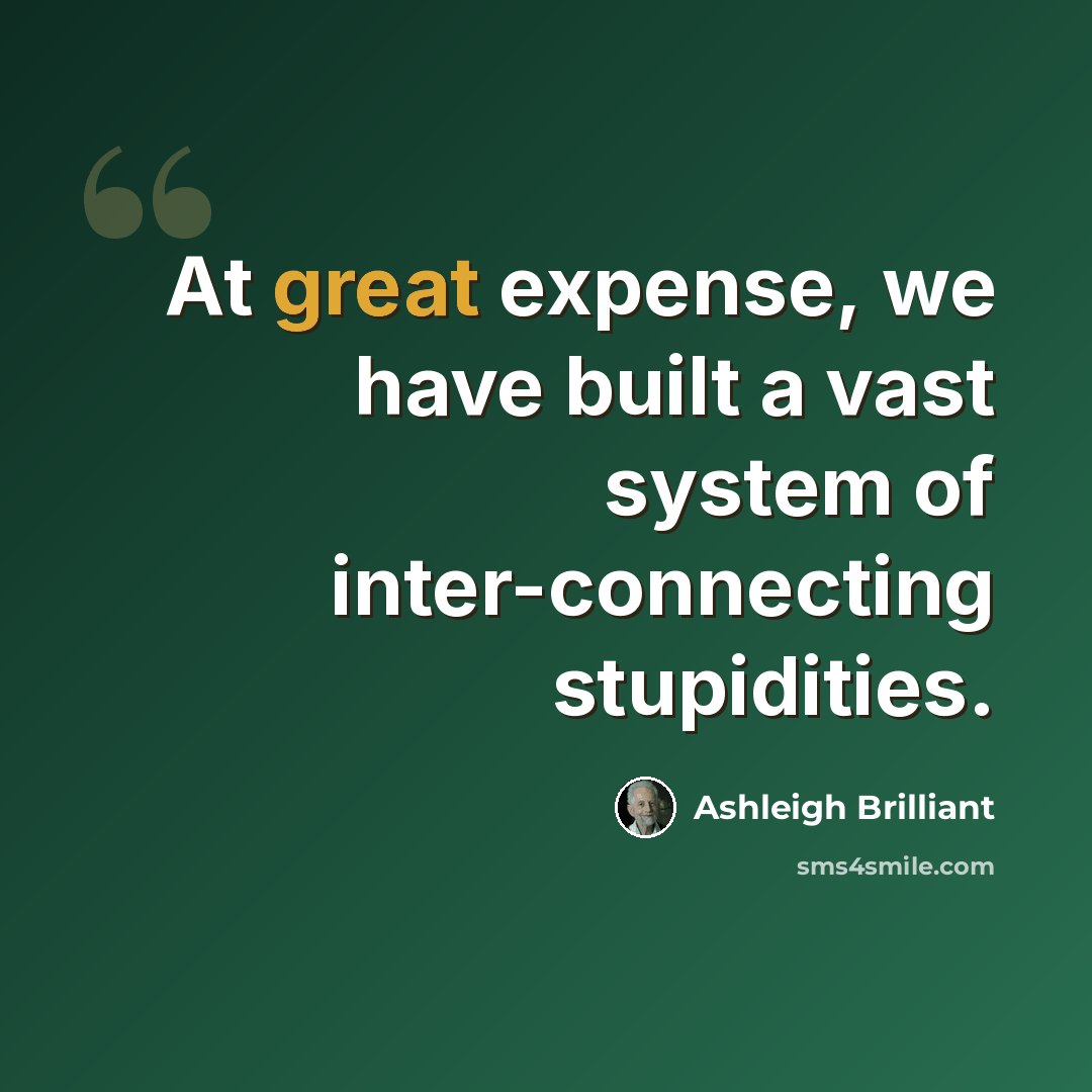 “At great expense, we have built a vast system of inter-connecting stupidities.” quote by Ashleigh Brilliant