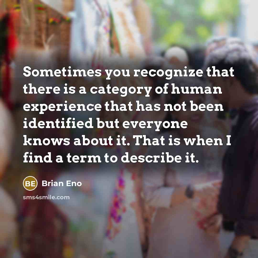 “Sometimes you recognize that there is a category of human experience that has not been identified but everyone knows about it. That is when I find a term to describe it.” quote by Brian Eno