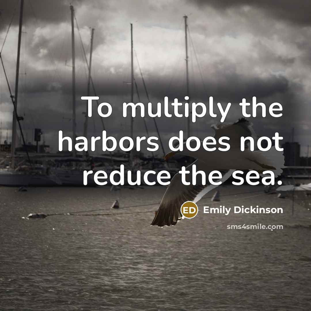 “To multiply the harbors does not reduce the sea.” quote by Emily Dickinson