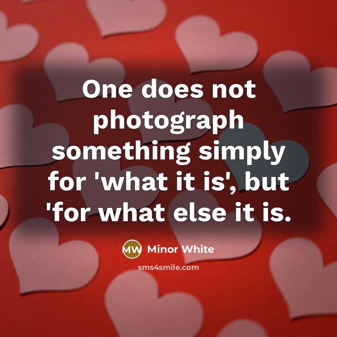 “One does not photograph something simply for 'what it is', but 'for what else it is.” quote by Minor White
