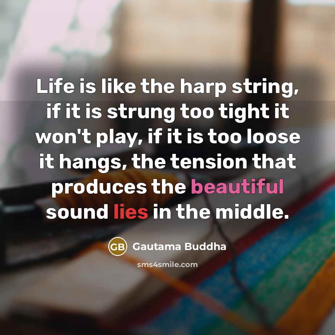 “Life is like the harp string, if it is strung too tight it won't play, if it is too loose it hangs, the tension that produces the beautiful sound lies in the middle.” quote by Gautama Buddha