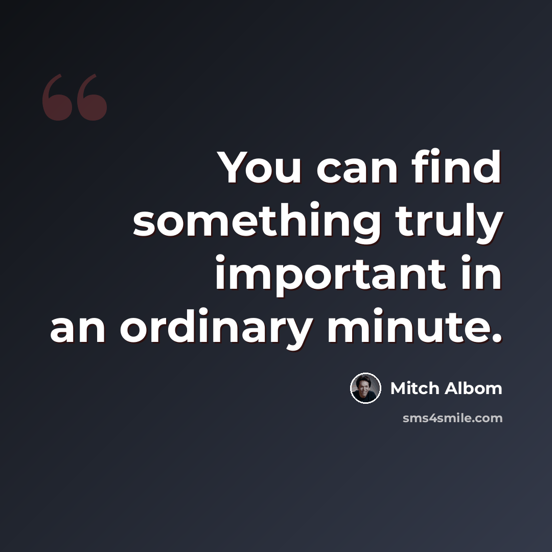 “You can find something truly important in an ordinary minute.” quote by Mitch Albom