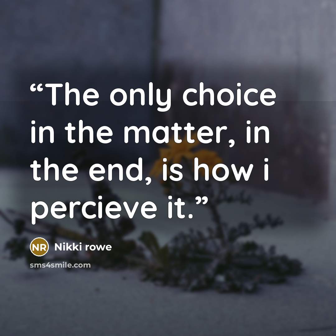 “The only choice in the matter, in the end, is how i percieve it.” quote by Nikki rowe
