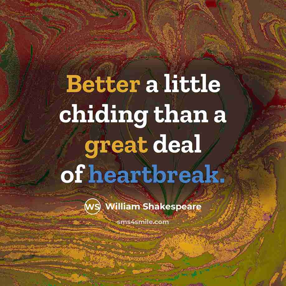 “Better a little chiding than a great deal of heartbreak.” quote by William Shakespeare