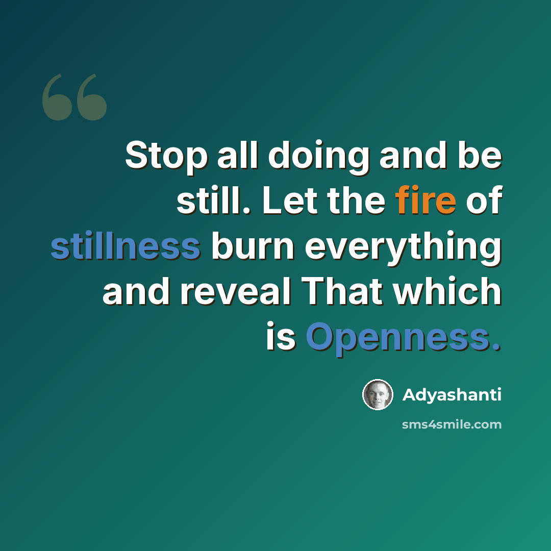 “Stop all doing and be still. Let the fire of stillness burn everything and reveal That which is Openness.” quote by Adyashanti