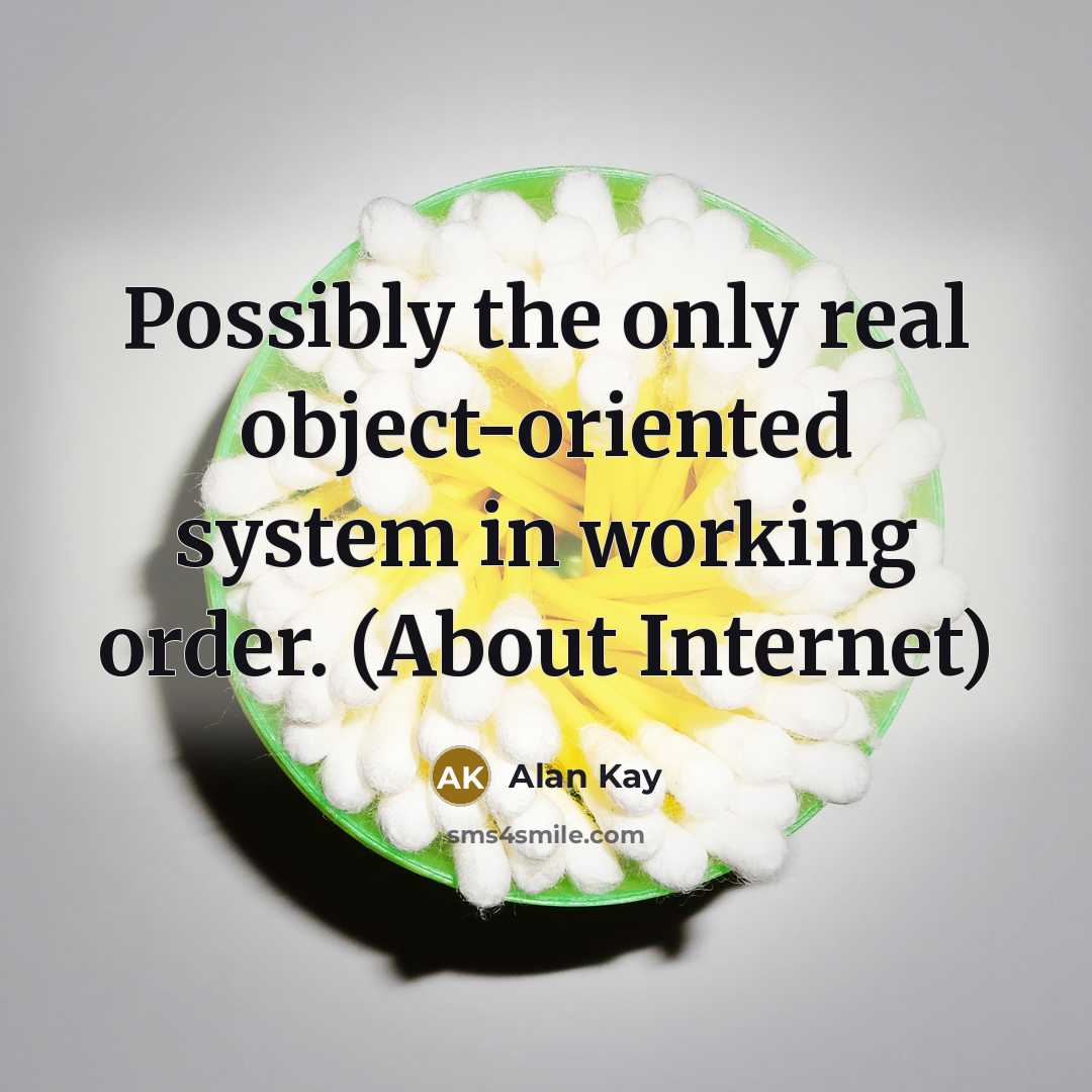 “Possibly the only real object-oriented system in working order. (About Internet)” quote by Alan Kay