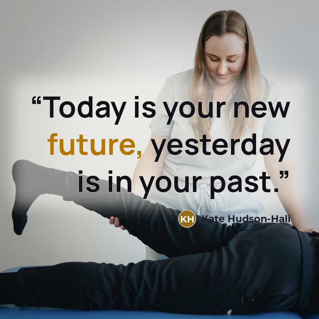 “Today is your new future, yesterday is in your past.” quote by Kate Hudson-Hall
