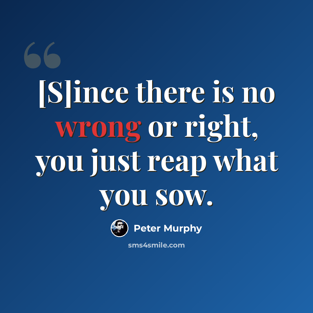 “[S]ince there is no wrong or right, you just reap what you sow.” quote by Peter Murphy