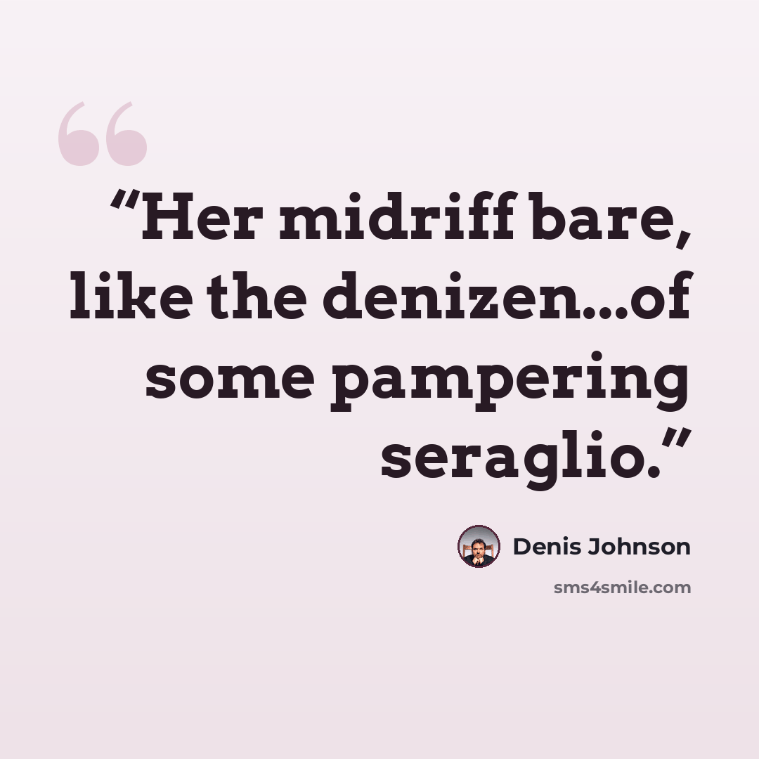 “Her midriff bare, like the denizen...of some pampering seraglio.” quote by Denis Johnson
