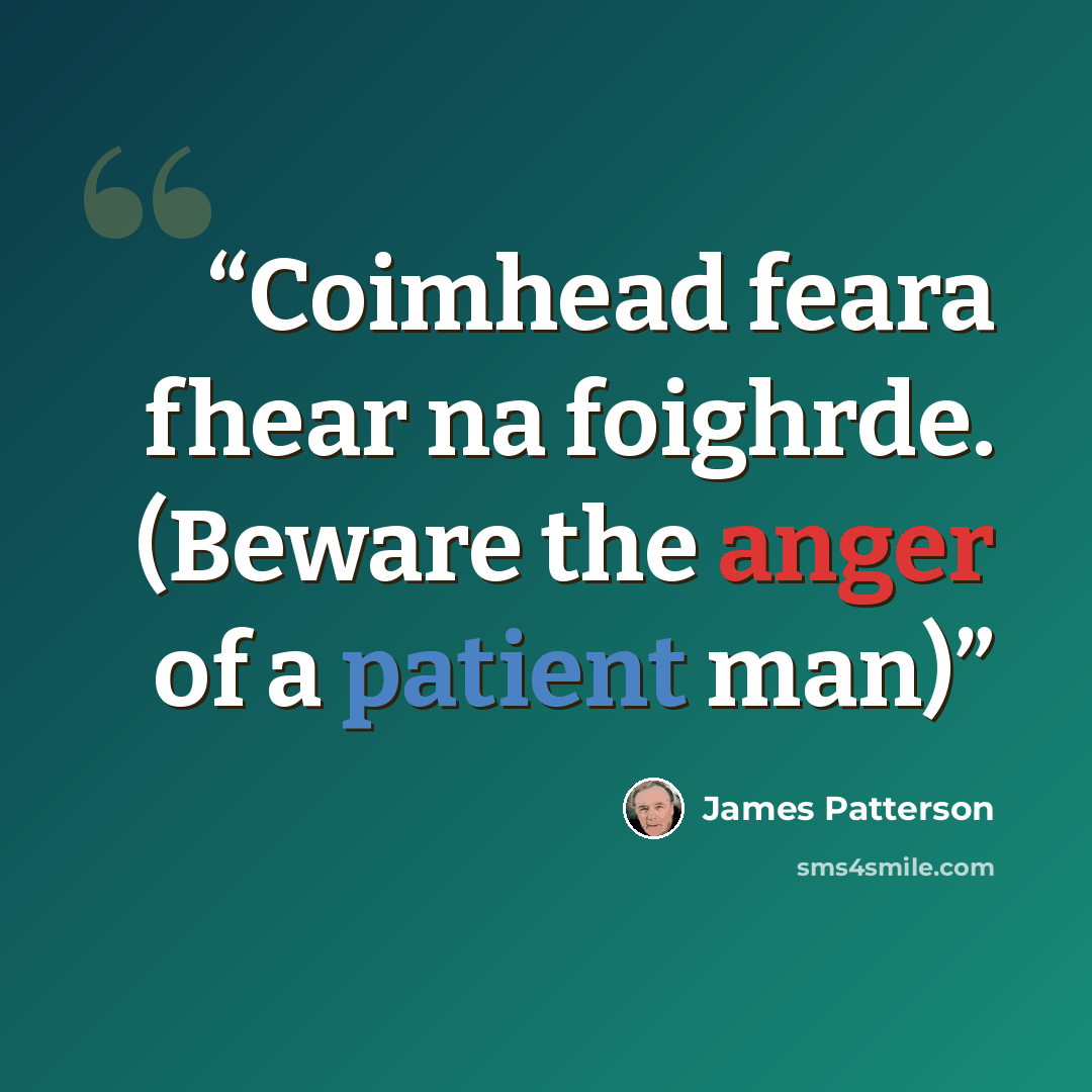 “Coimhead feara fhear na foighrde. (Beware the anger of a patient man)” quote by James Patterson