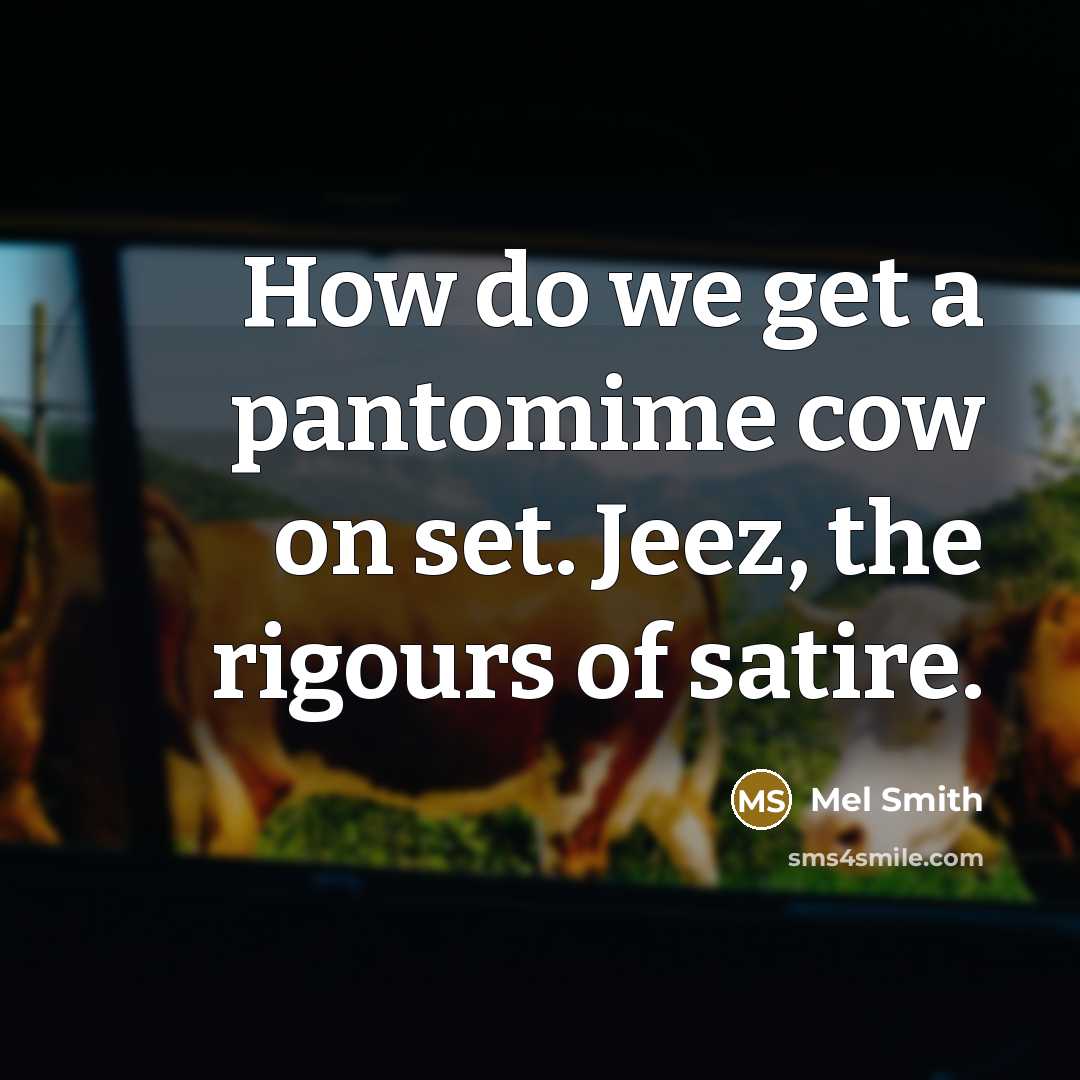 “How do we get a pantomime cow on set. Jeez, the rigours of satire.” quote by Mel Smith
