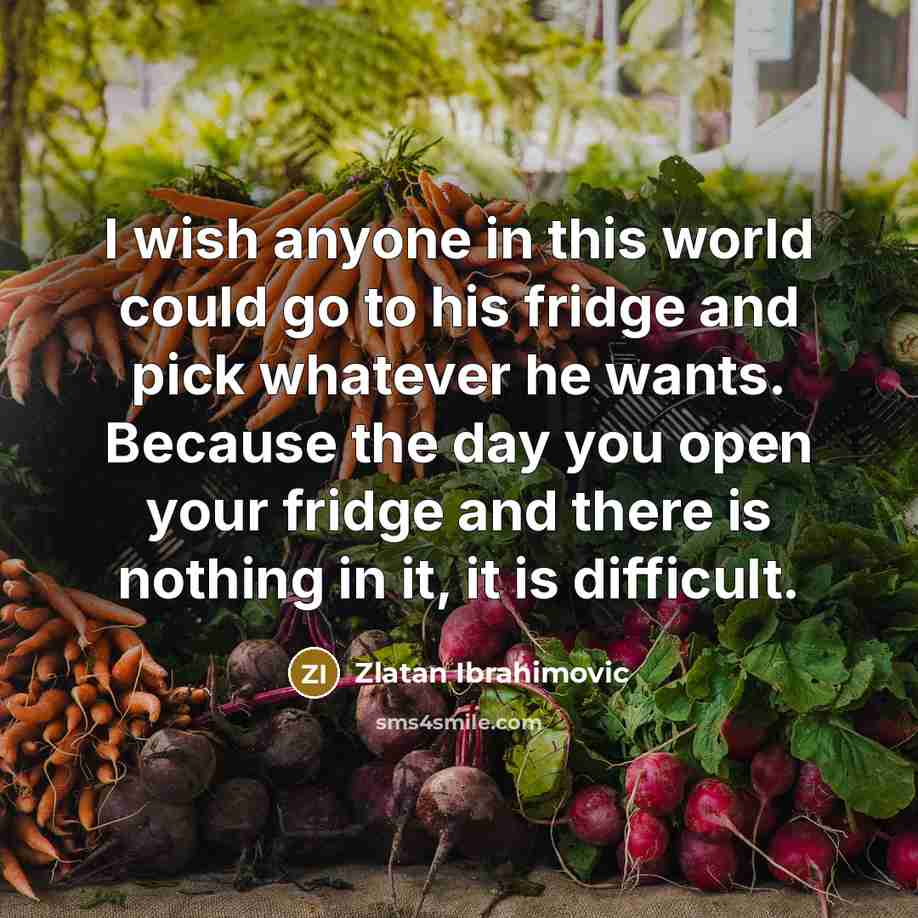“I wish anyone in this world could go to his fridge and pick whatever he wants. Because the day you open your fridge and there is nothing in it, it is difficult.” quote by Zlatan Ibrahimovic