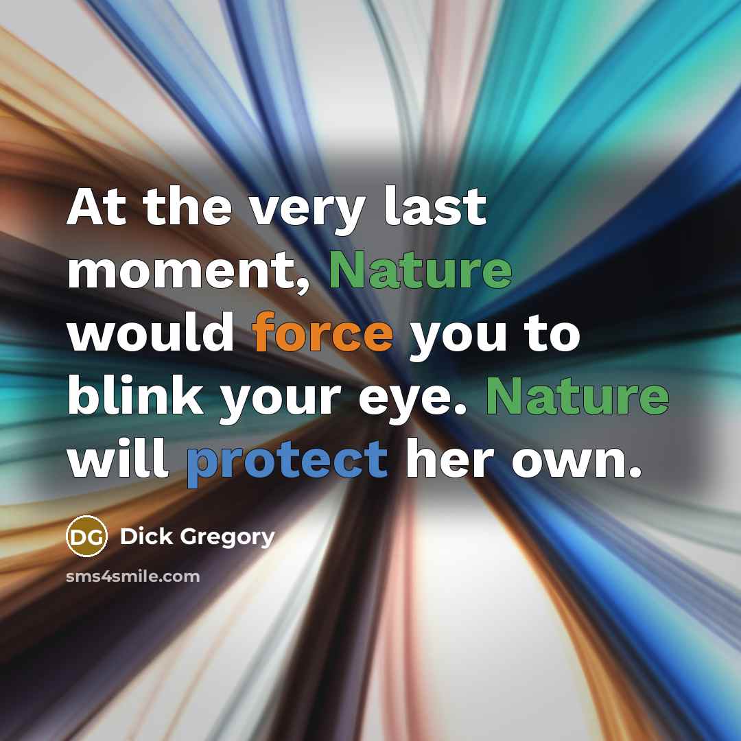 “At the very last moment, Nature would force you to blink your eye. Nature will protect her own.” quote by Dick Gregory