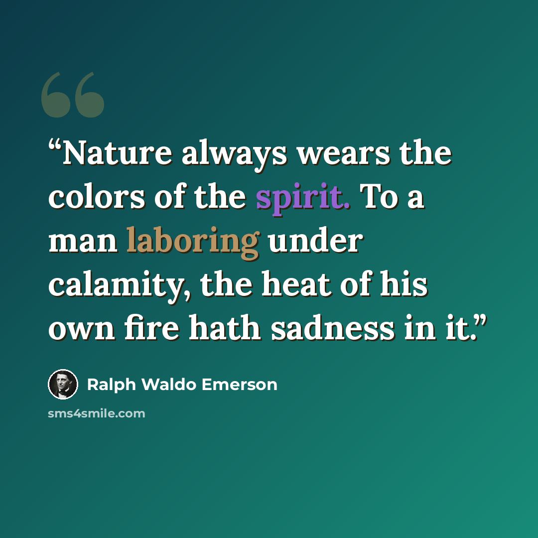 “Nature always wears the colors of the spirit. To a man laboring under calamity, the heat of his own fire hath sadness in it.” quote by Ralph Waldo Emerson