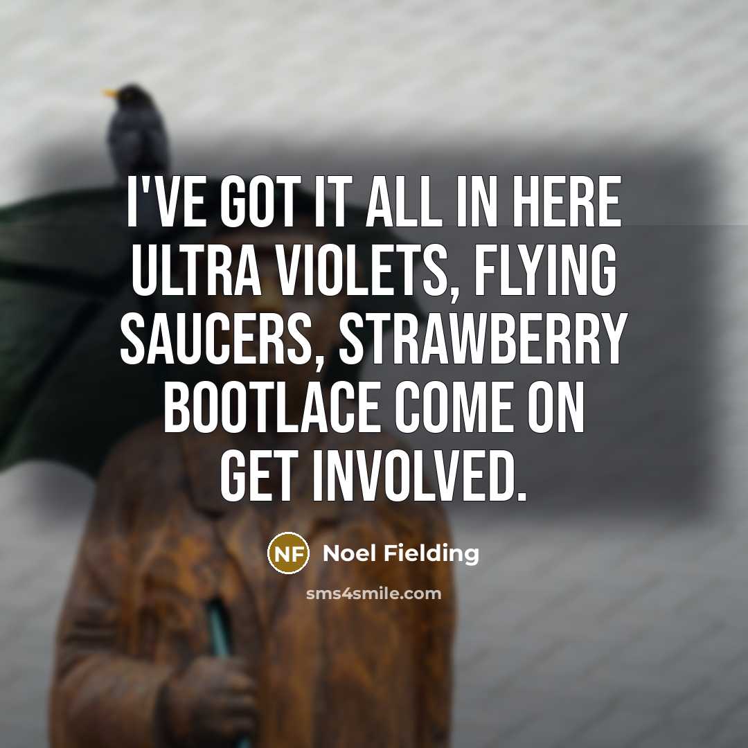 “I've got it all in here ultra violets, flying saucers, strawberry bootlace come on get involved.” quote by Noel Fielding