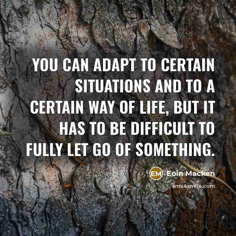 “You can adapt to certain situations and to a certain way of life, but it has to be difficult to fully let go of something.” quote by Eoin Macken