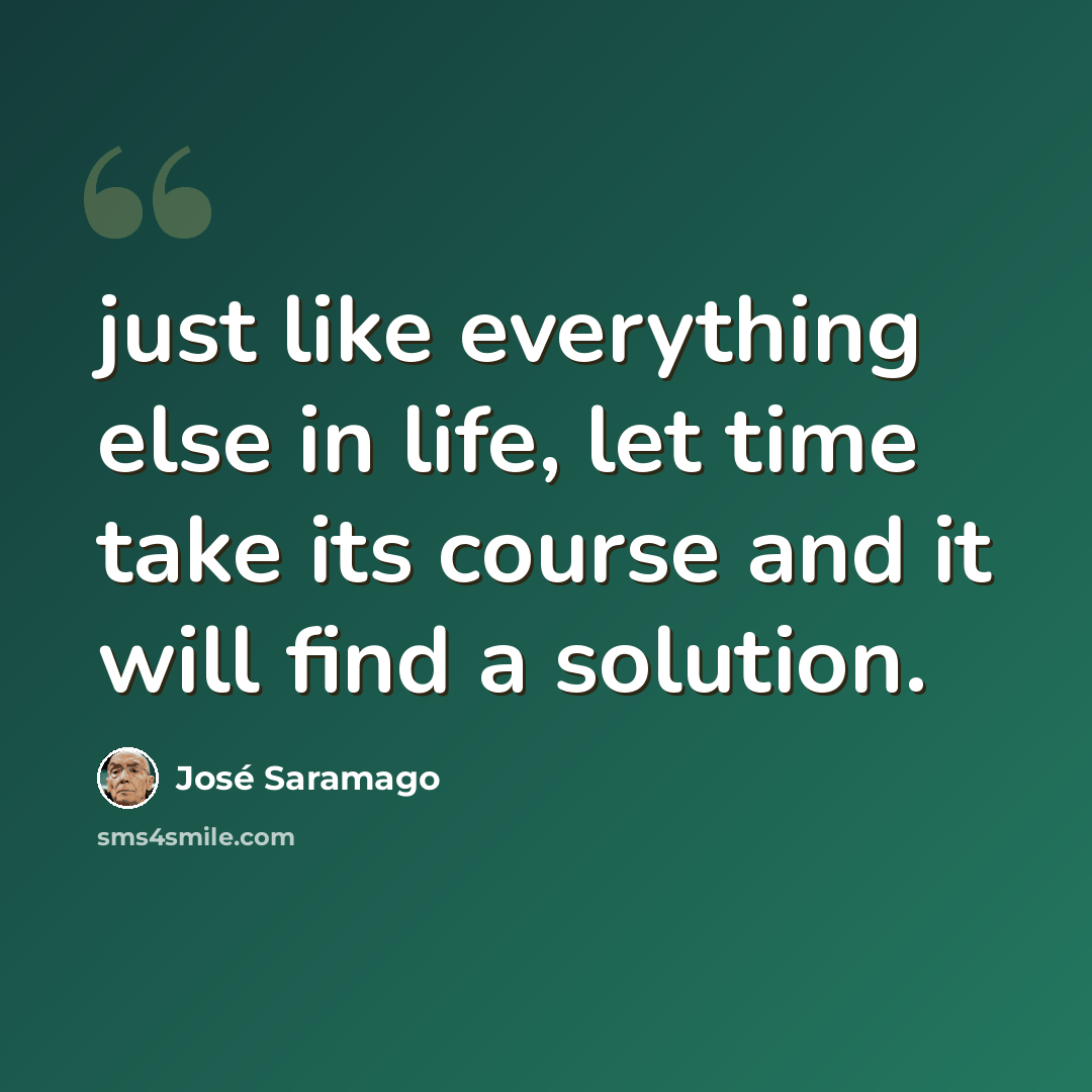 “just like everything else in life, let time take its course and it will find a solution.” quote by Jose Saramago