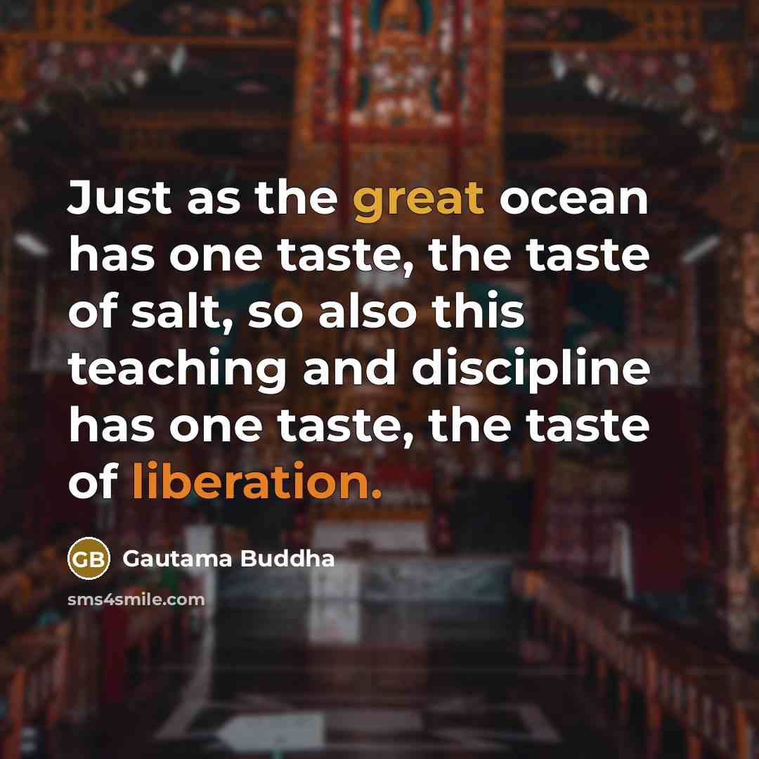 “Just as the great ocean has one taste, the taste of salt, so also this teaching and discipline has one taste, the taste of liberation.” quote by Gautama Buddha
