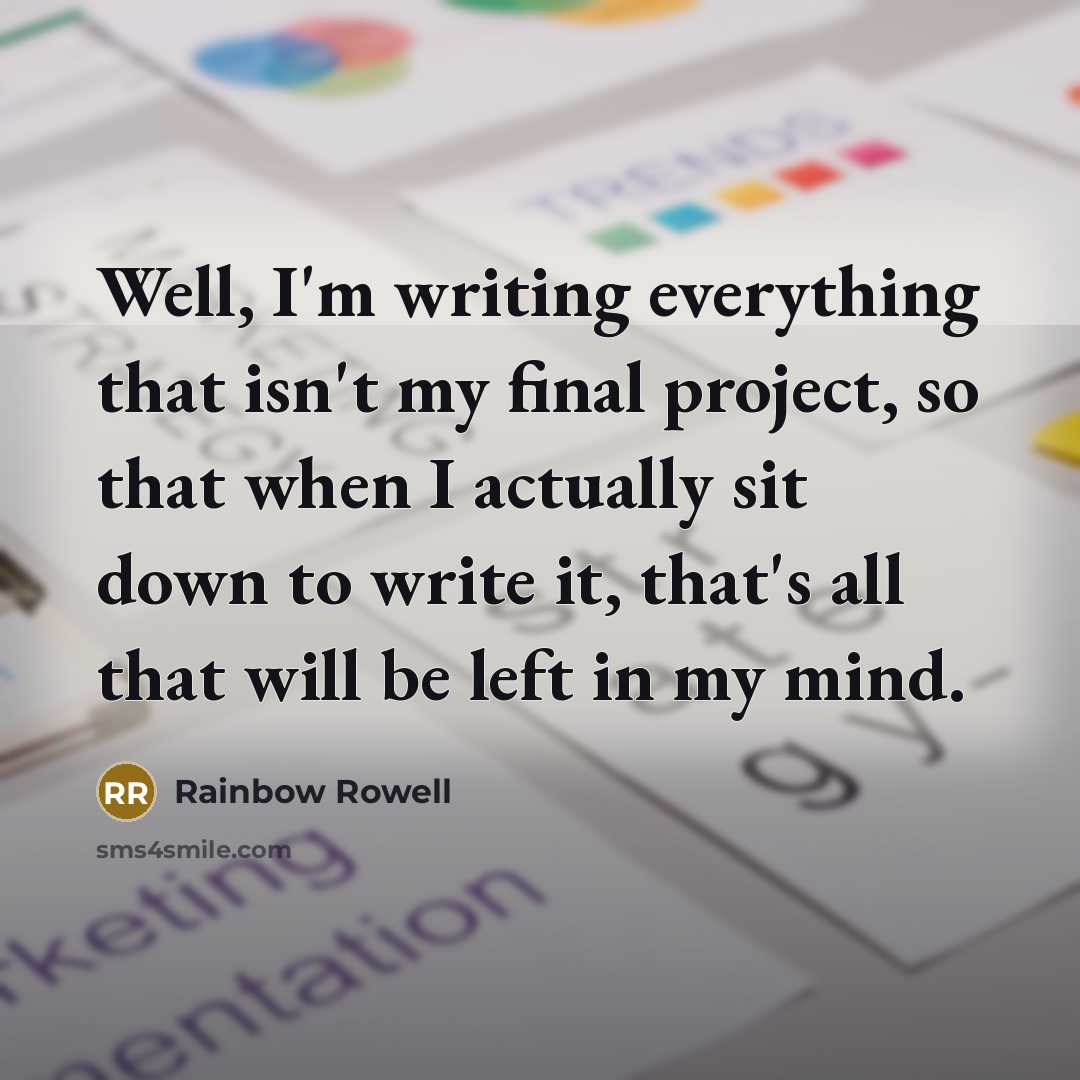 “Well, I'm writing everything that isn't my final project, so that when I actually sit down to write it, that's all that will be left in my mind.” quote by Rainbow Rowell