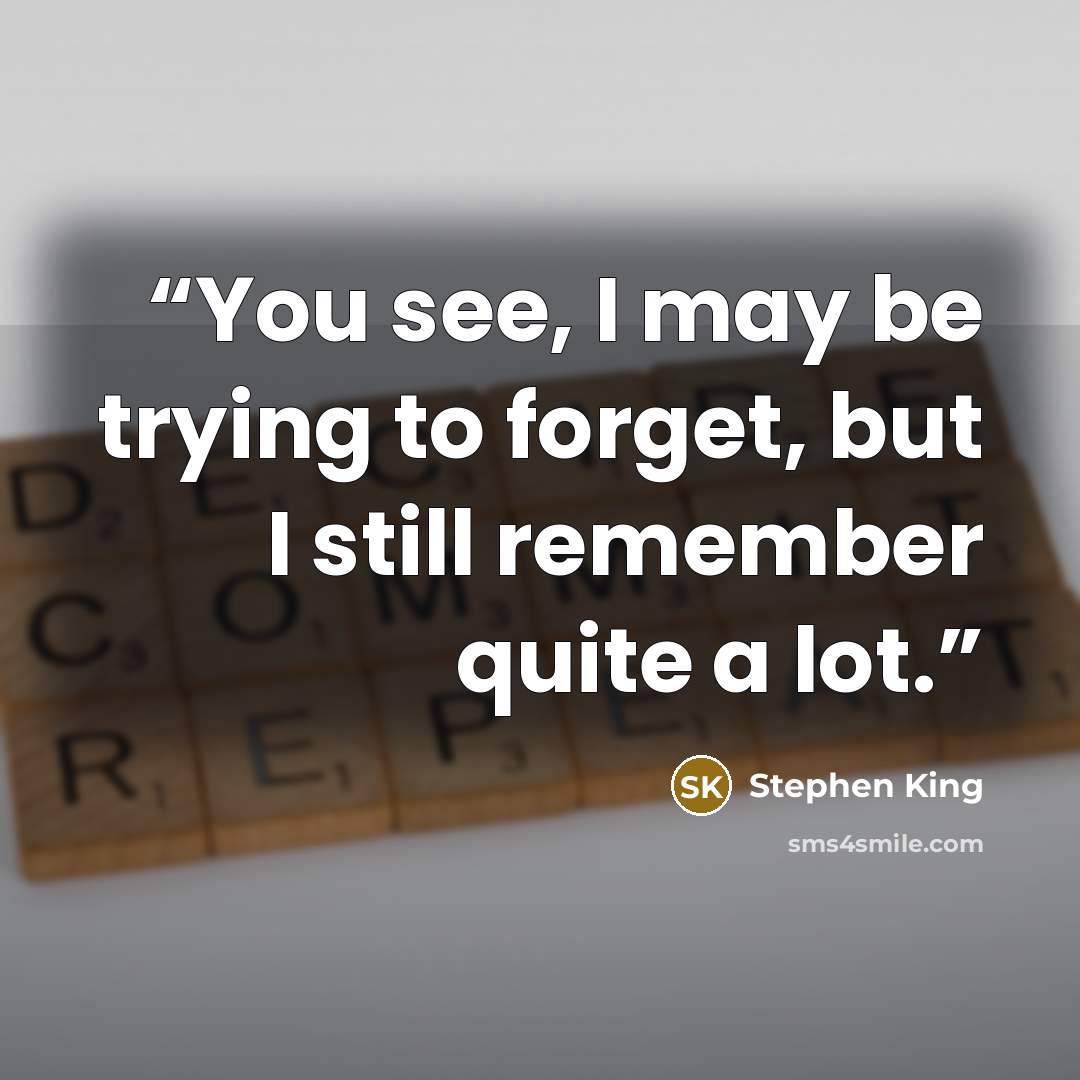 “You see, I may be trying to forget, but I still remember quite a lot.” quote by Stephen King