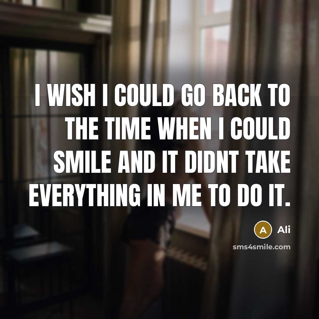 “I wish I could go back to the time when I could smile and it didnt take everything in me to do it.” quote by Ali