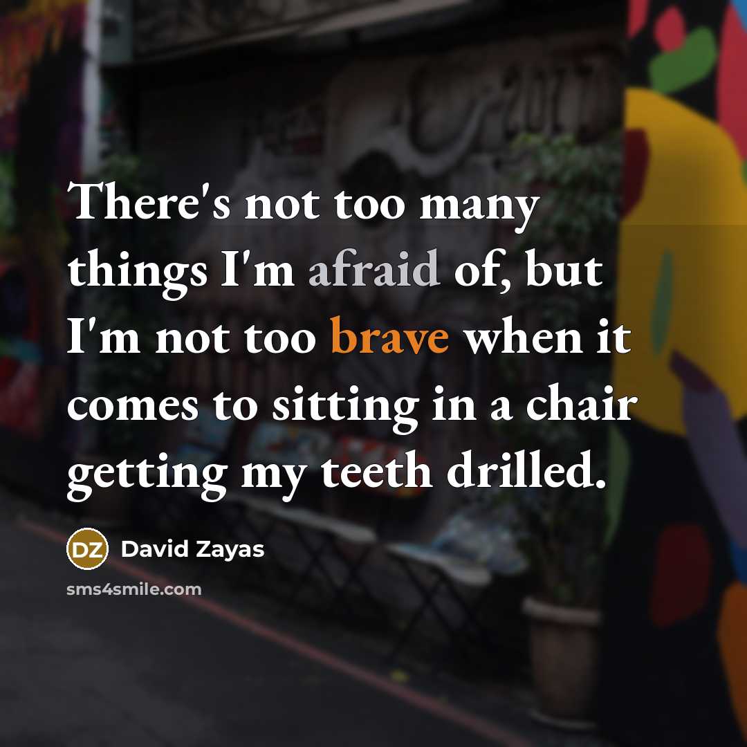 “There's not too many things I'm afraid of, but I'm not too brave when it comes to sitting in a chair getting my teeth drilled.” quote by David Zayas