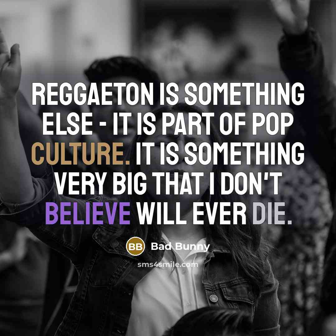 “Reggaeton is something else - it is part of pop culture. It is something very big that I don't believe will ever die.” quote by Bad Bunny