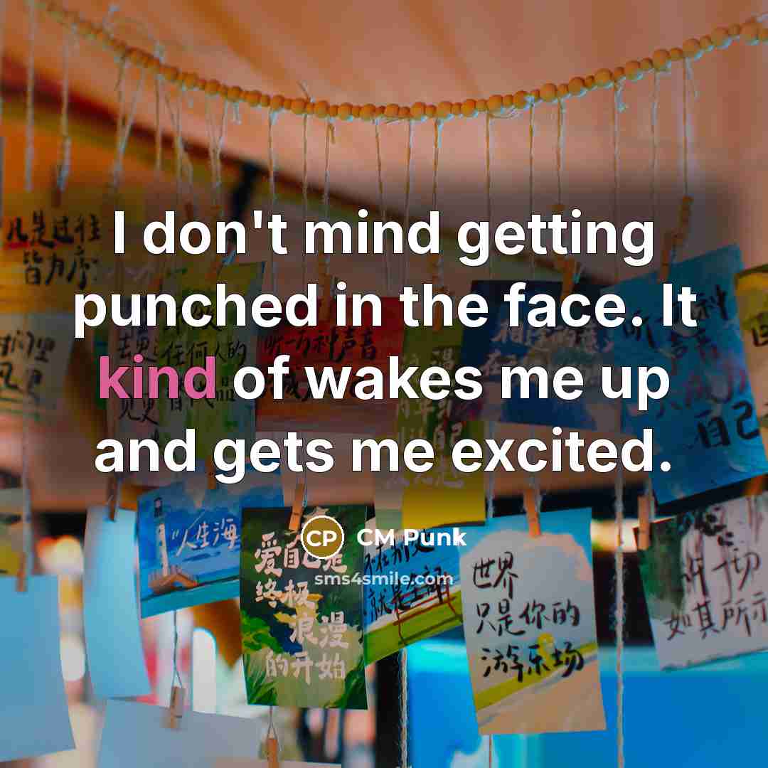 “I don't mind getting punched in the face. It kind of wakes me up and gets me excited.” quote by CM Punk