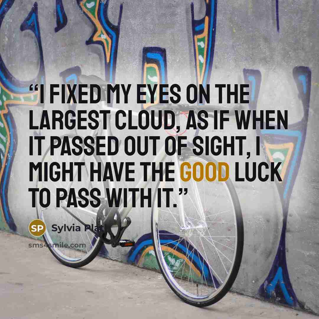 “I fixed my eyes on the largest cloud, as if when it passed out of sight, I might have the good luck to pass with it.” quote by Sylvia Plath
