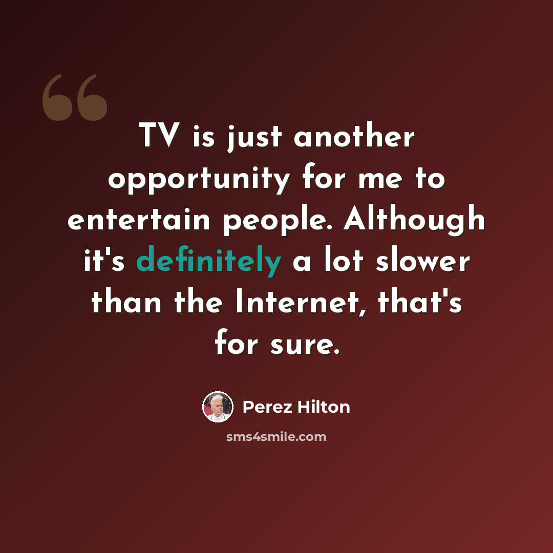 “TV is just another opportunity for me to entertain people. Although it's definitely a lot slower than the Internet, that's for sure.” quote by Perez Hilton