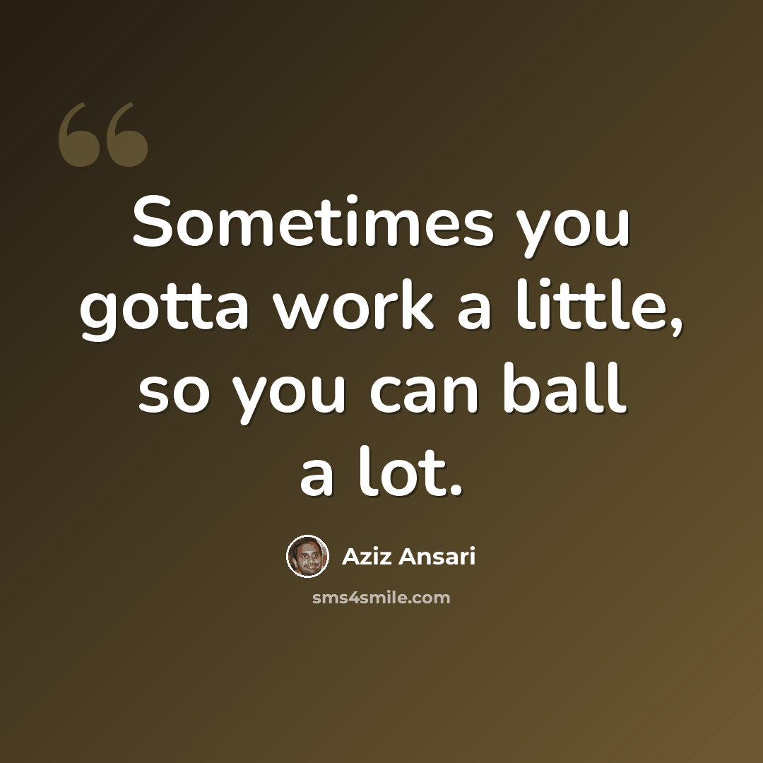 “Sometimes you gotta work a little, so you can ball a lot.” quote by Aziz Ansari