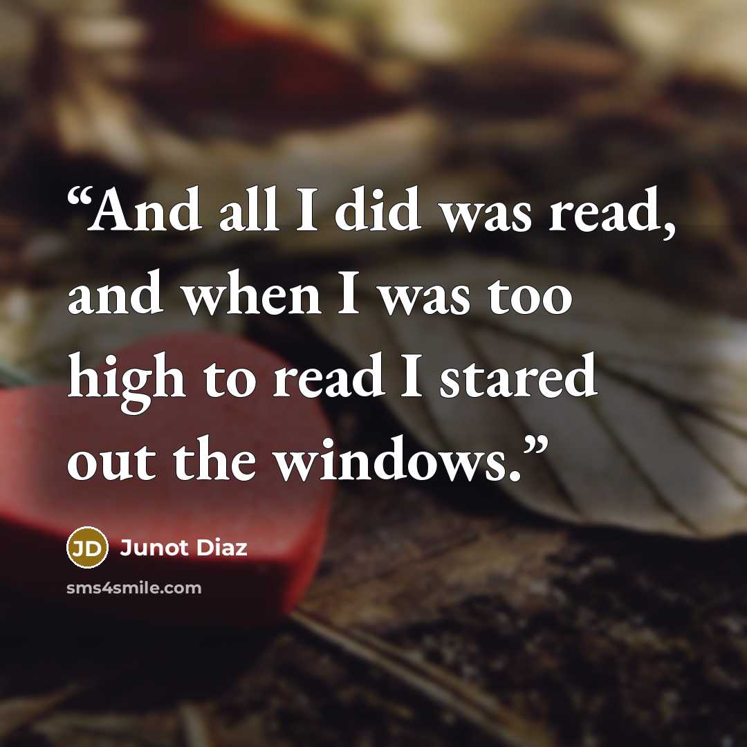 “And all I did was read, and when I was too high to read I stared out the windows.” quote by Junot Díaz