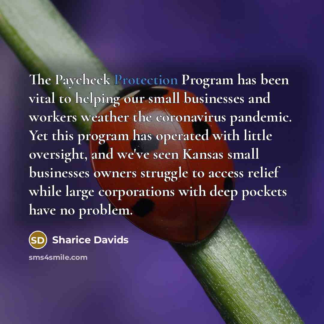 “The Paycheck Protection Program has been vital to helping our small businesses and workers weather the coronavirus pandemic. Yet this program has operated with little oversight, and we've seen Kansas small businesses owners struggle to access relief while large corporations with deep pockets have…” quote by Sharice Davids