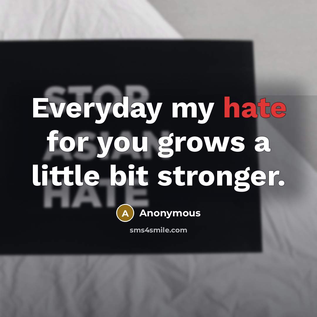 “Everyday my hate for you grows a little bit stronger.” quote by Anonymous