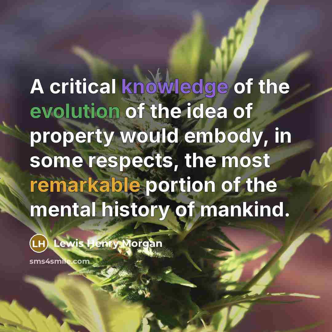 “A critical knowledge of the evolution of the idea of property would embody, in some respects, the most remarkable portion of the mental history of mankind.” quote by Lewis Henry Morgan