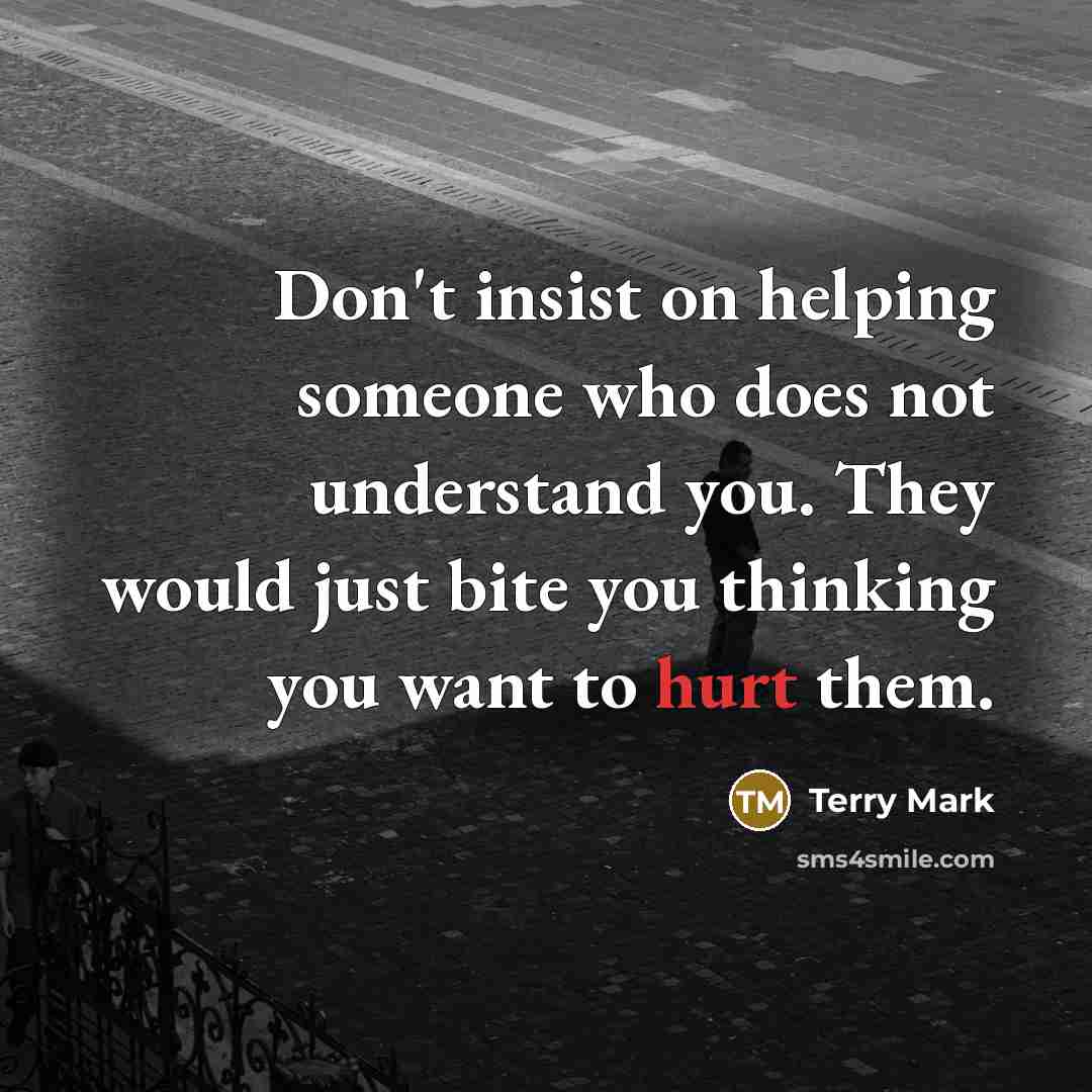 “Don't insist on helping someone who does not understand you. They would just bite you thinking you want to hurt them.” quote by Terry Mark
