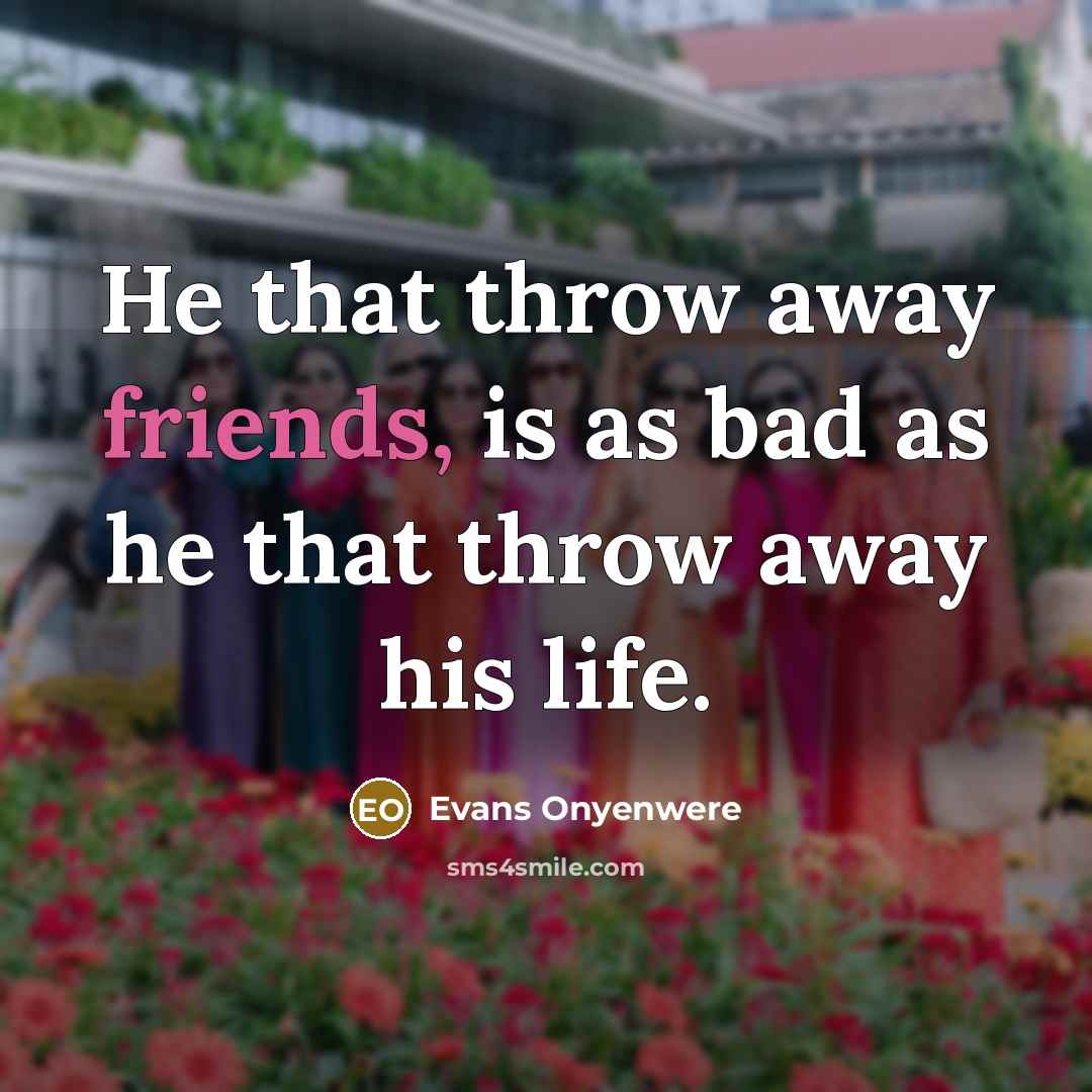 “He that throw away friends, is as bad as he that throw away his life.” quote by Evans Onyenwere