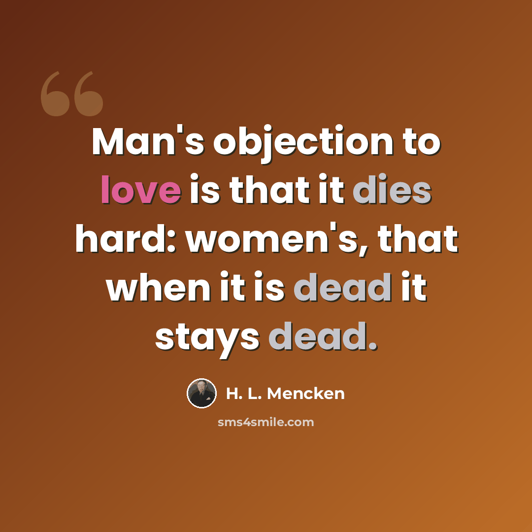 “Man's objection to love is that it dies hard: women's, that when it is dead it stays dead.” quote by H. L. Mencken