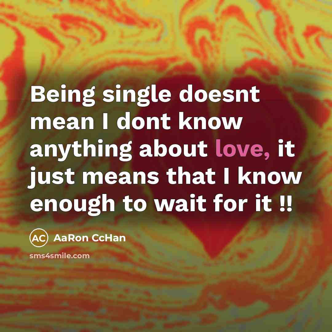 “Being single doesnt mean I dont know anything about love, it just means that I know enough to wait for it !!” quote by AaRon CcHan