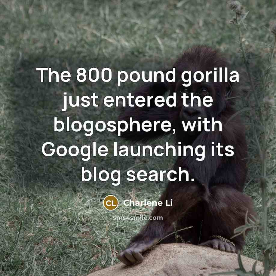 “The 800 pound gorilla just entered the blogosphere, with Google launching its blog search.” quote by Charlene Li