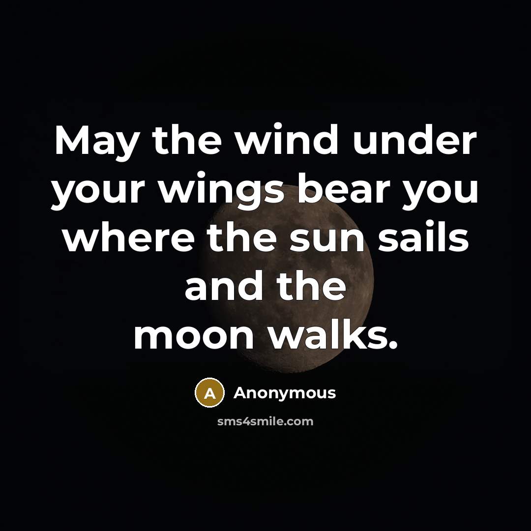 “May the wind under your wings bear you where the sun sails and the moon walks.” quote by Anonymous