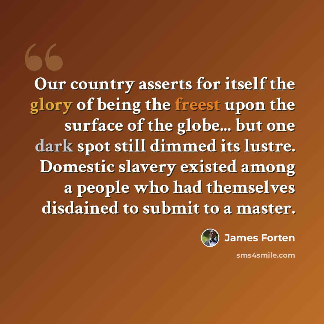 “Our country asserts for itself the glory of being the freest upon the surface of the globe... but one dark spot still dimmed its lustre. Domestic slavery existed among a people who had themselves disdained to submit to a master.” quote by James Forten