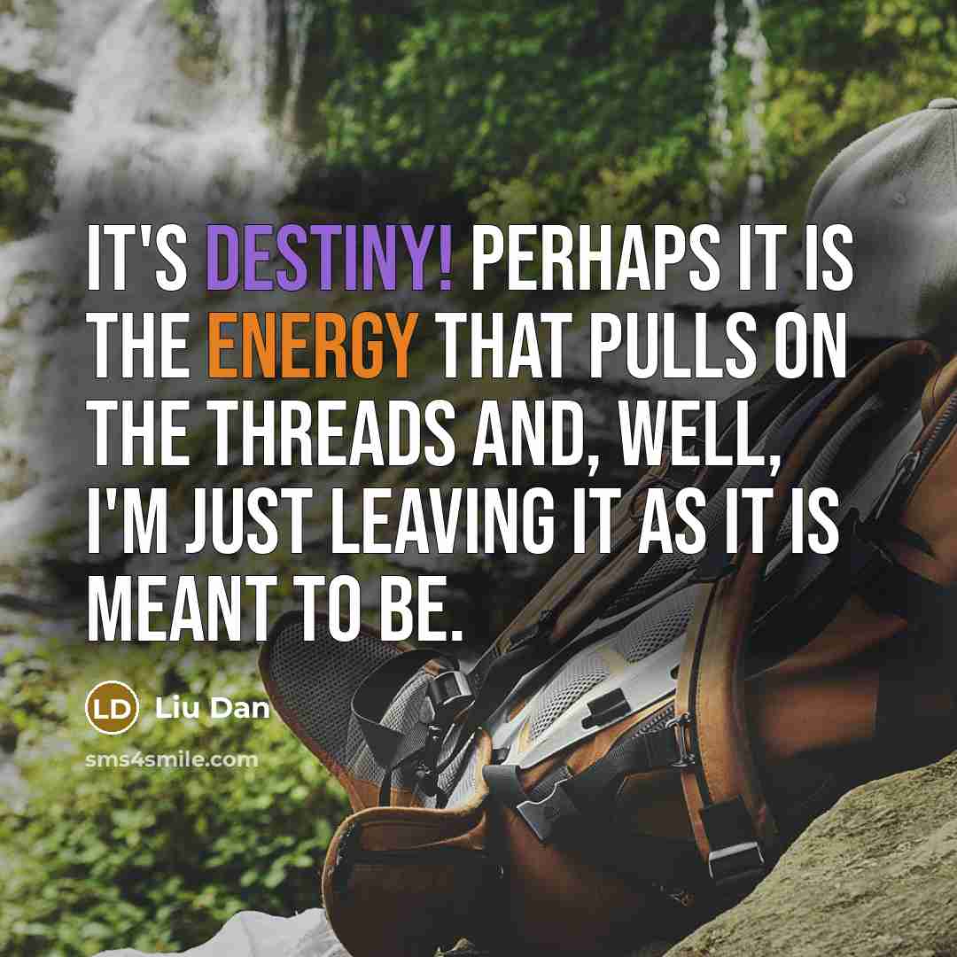 “It's destiny! Perhaps it is the energy that pulls on the threads and, well, I'm just leaving it as it is meant to be.” quote by Liu Dan