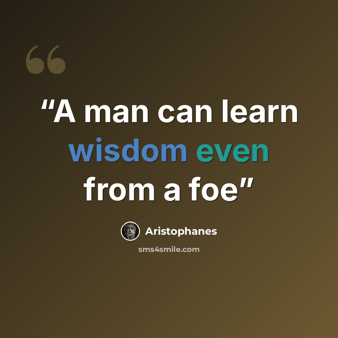 “A man can learn wisdom even from a foe” quote by Aristophanes
