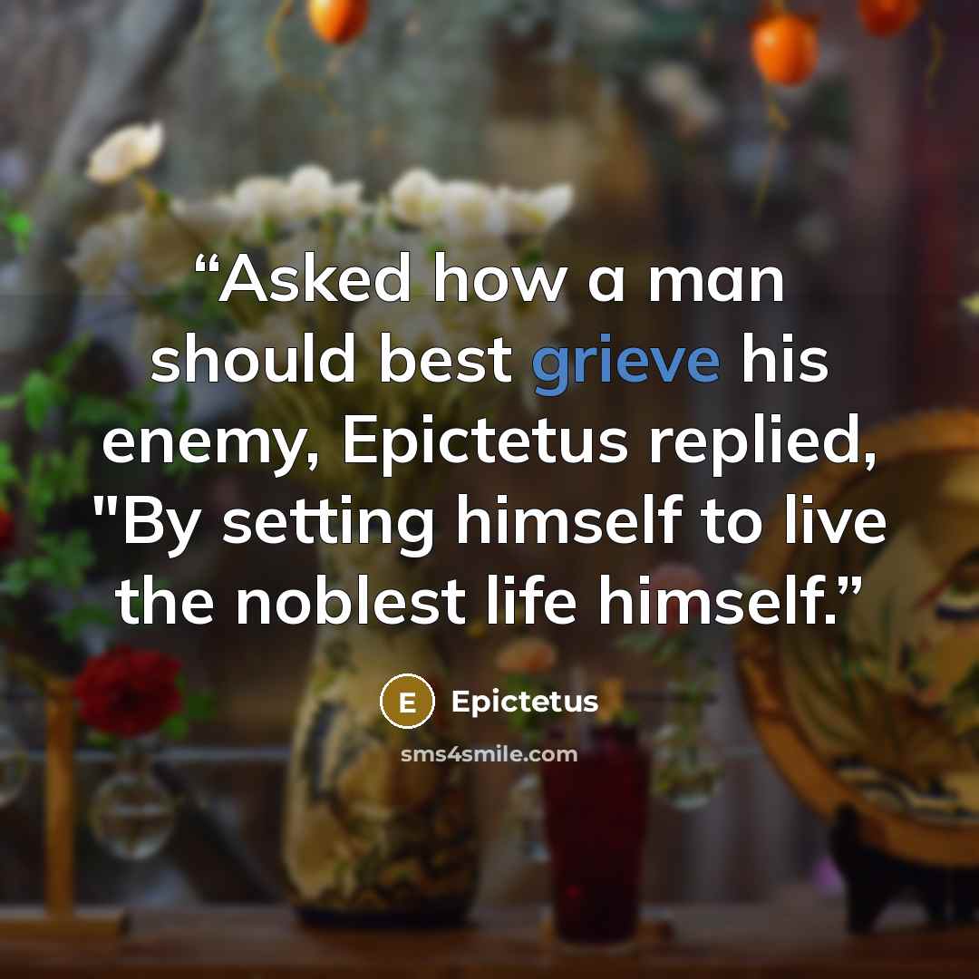 “Asked how a man should best grieve his enemy, Epictetus replied, "By setting himself to live the noblest life himself.” quote by Epictetus