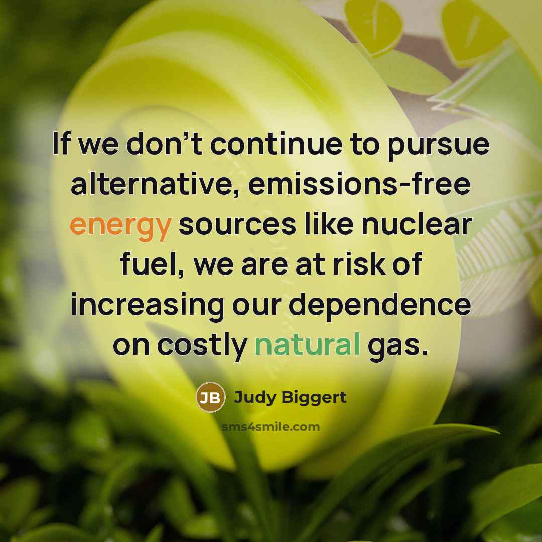 “If we don't continue to pursue alternative, emissions-free energy sources like nuclear fuel, we are at risk of increasing our dependence on costly natural gas.” quote by Judy Biggert