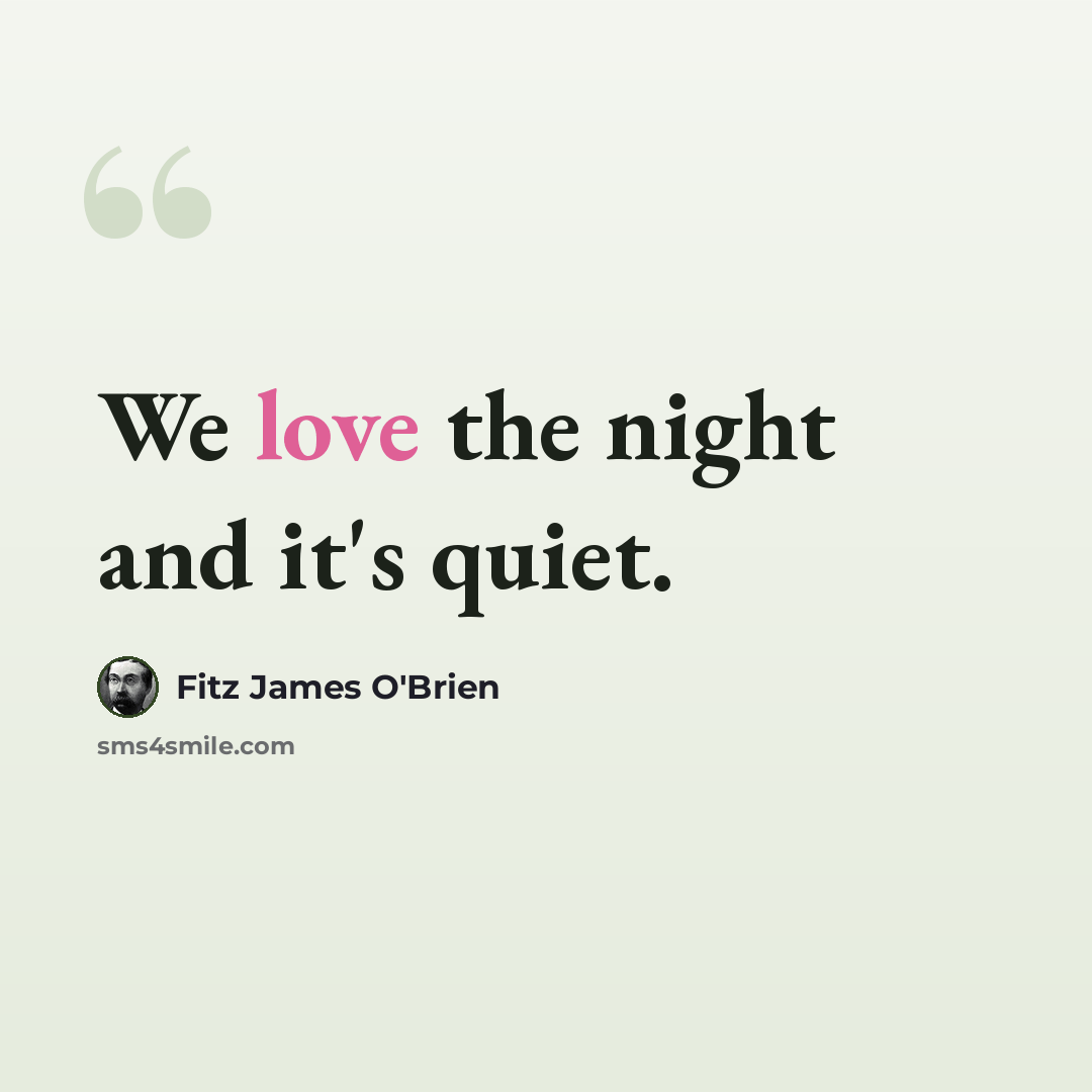 “We love the night and it's quiet.” quote by Fitz James O'Brien