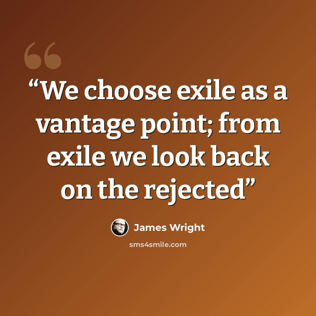 “We choose exile as a vantage point; from exile we look back on the rejected” quote by James Wright