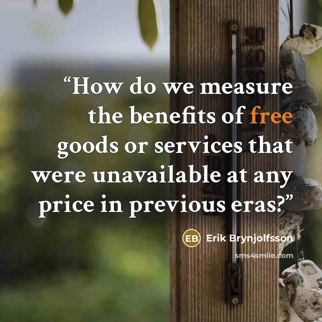 “How do we measure the benefits of free goods or services that were unavailable at any price in previous eras?” quote by Erik Brynjolfsson